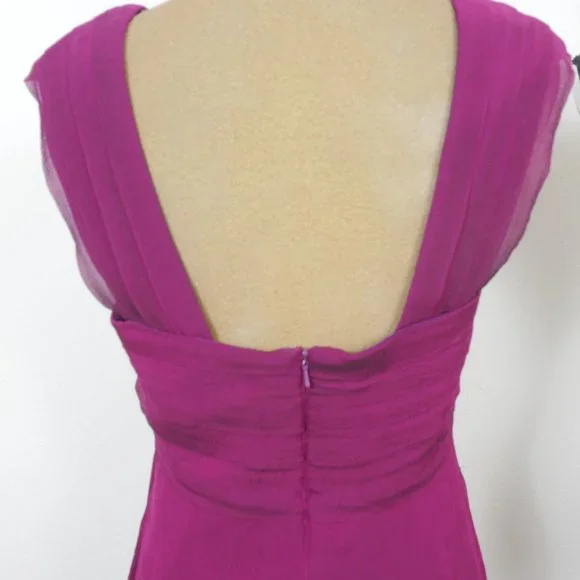 Tadashi Magenta Purple Silk Vintage Glamour Size 12 Layered Hem Retro Dress - Picture 9 of 11